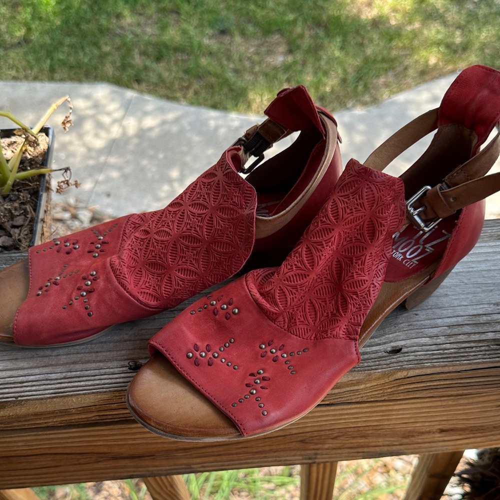 Miz Mooz Red Peep-Toe Sandals